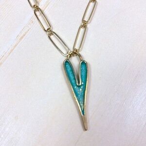 Heart Pendant on Gold Chain Necklace, 27 - 29” Long